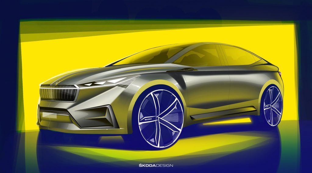 Škoda zeigt erste Skizzen der rein elektrischen Konzeptstudie in Genf 1 Erste Designskizzen der ŠKODA VISION iV