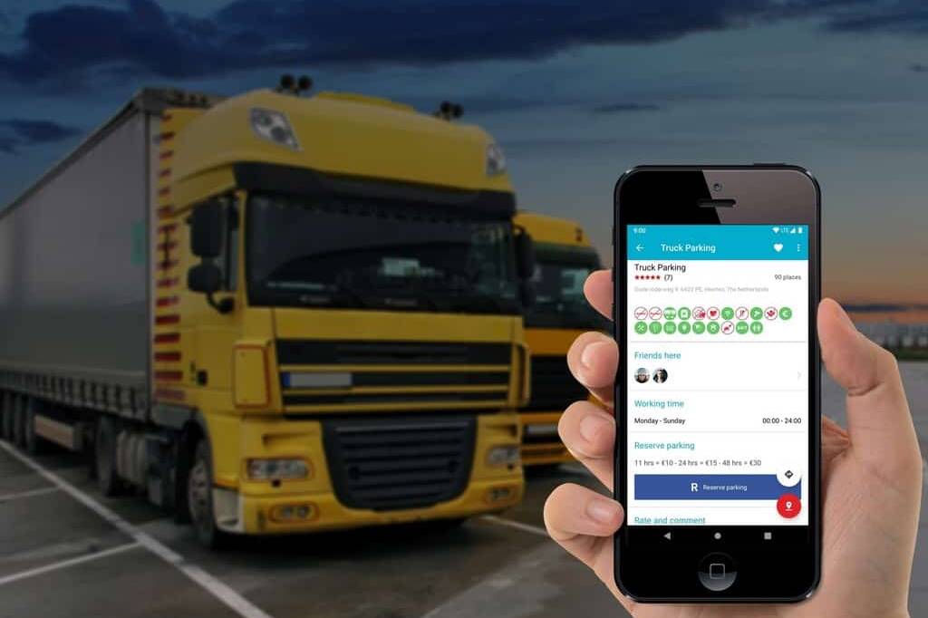 Volkswagen führt künftig auch Lkw-Fahrer zum freien Parkplatz 1 App Truck Parking Europe.