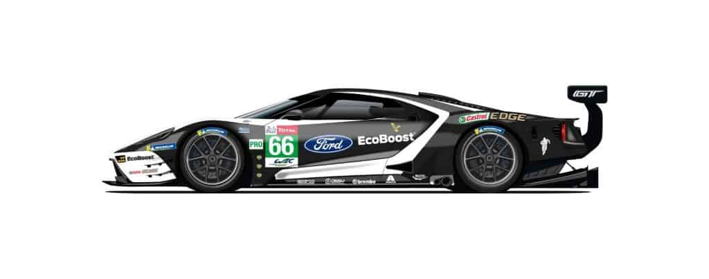 Ford mit Rennwagen in historischen Farben beim 24 Stunden von Le Mans 1 CGR Ford GT mit der Startnummer 66