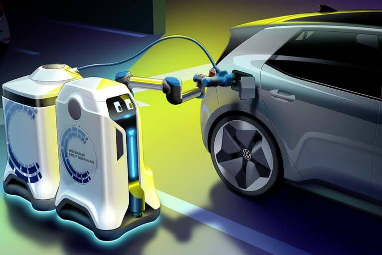 Wenn der Roboter zum Laden vorbeikommt 4 Studie eines mobilen, robotergesteuerten Ladesystems von Volkwagen Komponente.