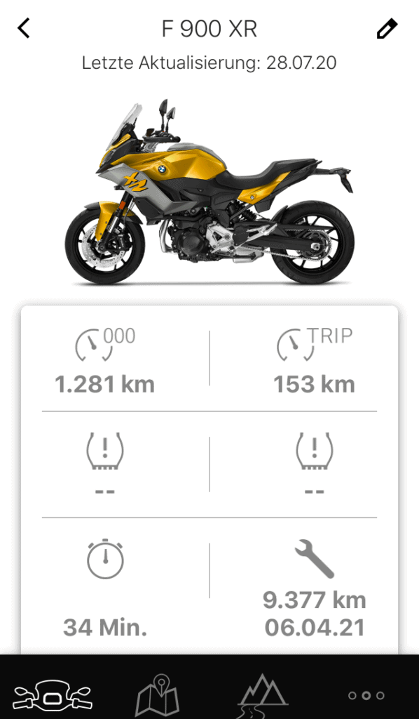 Die neue BMW F900XR (895ccm) - Flink, Agil, Kompakt, Temperamentvoll 9 Ausschnitte der BMW Connected App