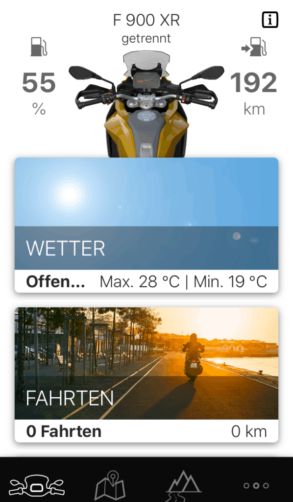 Die neue BMW F900XR (895ccm) - Flink, Agil, Kompakt, Temperamentvoll 8 Ausschnitte der BMW Connected App