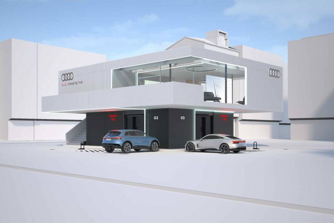 Audi plant Ladehubs mit Lounge 19 Audi Charging Hub